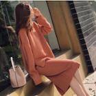 Set: Crew-neck Sweater + Split Hem Midi Knit Skirt