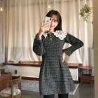 Lace-collar Plaid Dress Black - One Size