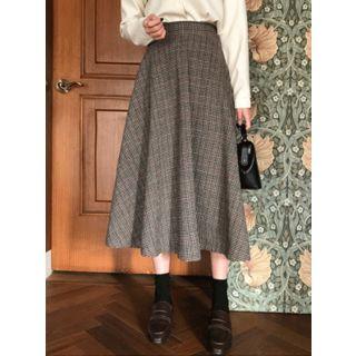 Flared Check Midi Skirt