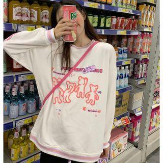 Long-sleeve Bear Print T-shirt White - One Size