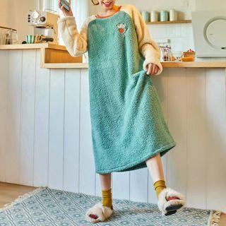 Long-sleeve Fleece Midi Raglan Sleep Dress