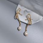 Pearl Alloy Bow Dangle Earring 1 Pair - Gold - One Size