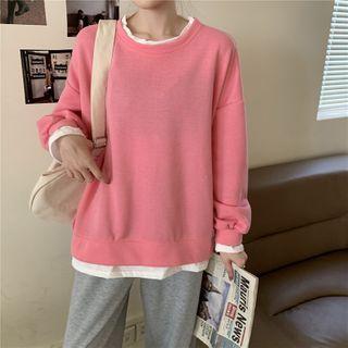 Loose-fit Mock Two-piece Color-block Sweatshirt