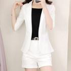 Elbow-sleeve Blazer / Shorts / Camisole Top / Belt / Set