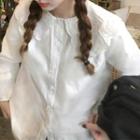 Long-sleeve Perforated Peter Pan Collar Plain Shirt