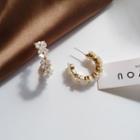 Floral Open Hoop Earring 1 Pair - Gold & White - One Size