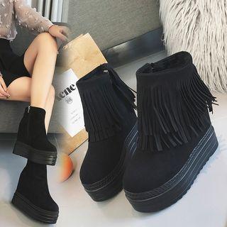 Fringed Platform Hidden-wedge Ankle Boots