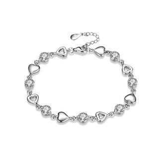 925 Sterling Silver Simple Romantic Heart Shaped Cubic Zircon Bracelet Silver - One Size