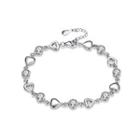 925 Sterling Silver Simple Romantic Heart Shaped Cubic Zircon Bracelet Silver - One Size