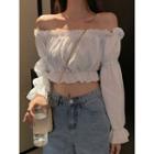 Boatneck Cropped Chiffon Top White - One Size