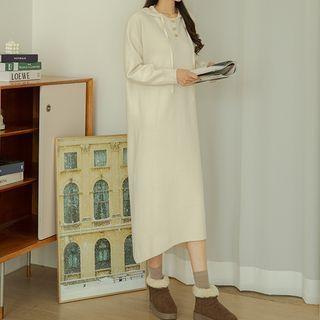 Button-detail Long Knit Hoodie Dress