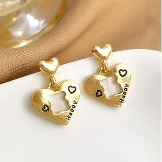 Heart Alloy Dangle Earring 1 Pair - S925 Silver Needle - Gold - One Size