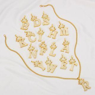 Crown Alphabet Pendant Alloy Necklace