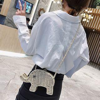 Elephant Straw Crossbody Bag Beige - One Size