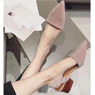 Striped Pointed Block Heel Slingback Pumps