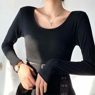 Long Sleeve Plain Crop Top