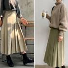 Pintuck-trim Pleated Corduroy Skirt