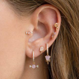 Set Of 5: Rhinestone Stud Earring Gold - One Size