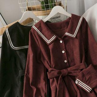 Stripe-trim Midi Shirtdress With Sash