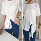 Plain Irregular Loose-fit Short-sleeve T-shirt
