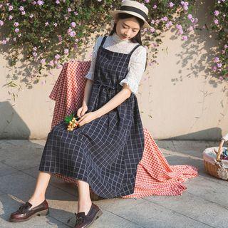 Strappy Plaid Jumper Midi Dress