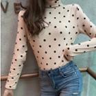 Long-sleeve Dotted Mock-neck Top