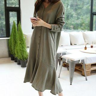 V-neck Ruffle Long-sleeve Dress