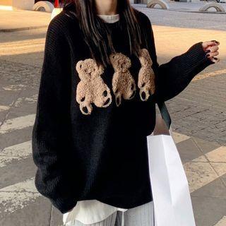 Bear Applique Long-sleeve Knit Top