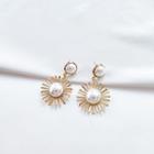 Faux-pearl Drop Earring 1 Pair - 925 Silver Stud - Gold & White - One Size