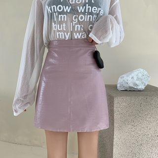 Faux Leather Croc Grain A-line Skirt