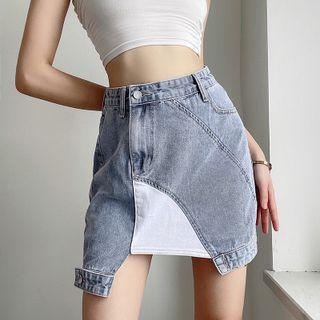 Irregular Denim Mini Pencil Skirt