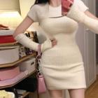 Cap-sleeve Sheath Mini Knit Dress With Arm Sleeves White - One Size