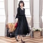 Set: 3/4-sleeve Top + Lace Overlay Midi Skirt