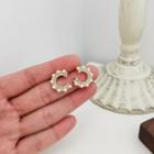 Faux Pearl Rhinestone Open Hoop Earring 1 Pair - Earring - White & Silver - One Size