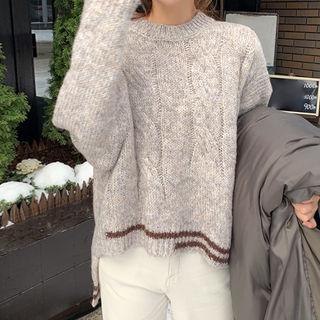 Contrast-trim Asymmetric-hem Oversized Sweater