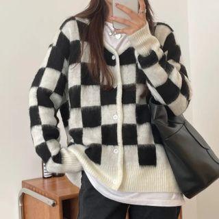 Checkerboard Fleece Zipped Jacket