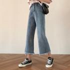 Cropped Fray-hem Wide-leg Jeans