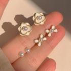3 Pair Set: Faux Pearl Alloy Earring (various Designs) Set Of 3 - Silver Needle - White - One Size