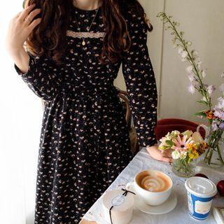Lace-trim Floral Print Long Dress