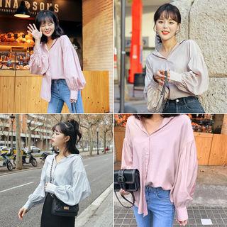Balloon-sleeve Silky Shirt