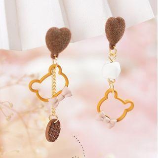 Asymmetrical Heart Bear Drop Earring / Clip-on Earring