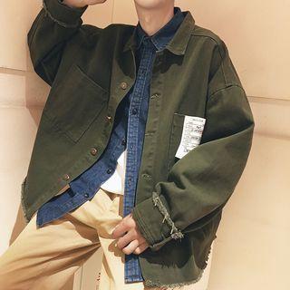 Fray Hem Applique Button Jacket