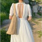 Short-sleeve Plain Dress White - One Size