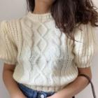 Short-sleeve Mock-neck Cropped Cable Knit Top