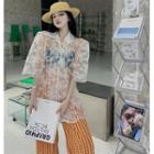 Sheer Lace Shirt / High-waist Wide-leg Pants