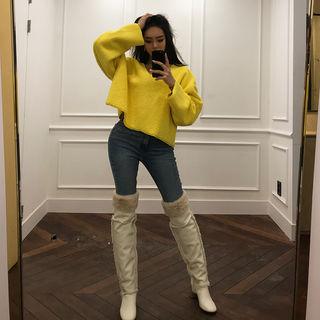 V-neck Boucl -knit Top