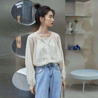 Round-neck Floral Dotted Oversize Blouse