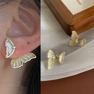 Rhinestone Butterfly Stud Earring 1797a - 1 Pair - Gold & White - One Size