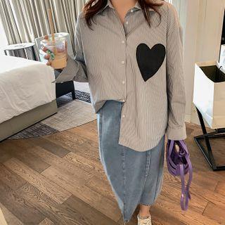 Striped Heart Embroidered Shirt