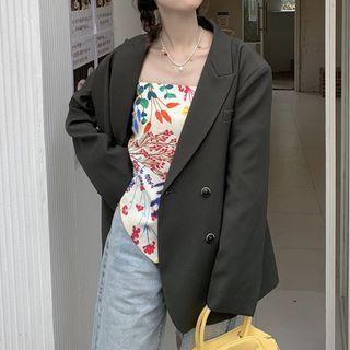 Floral Print Camisole Top / Double-breasted Blazer